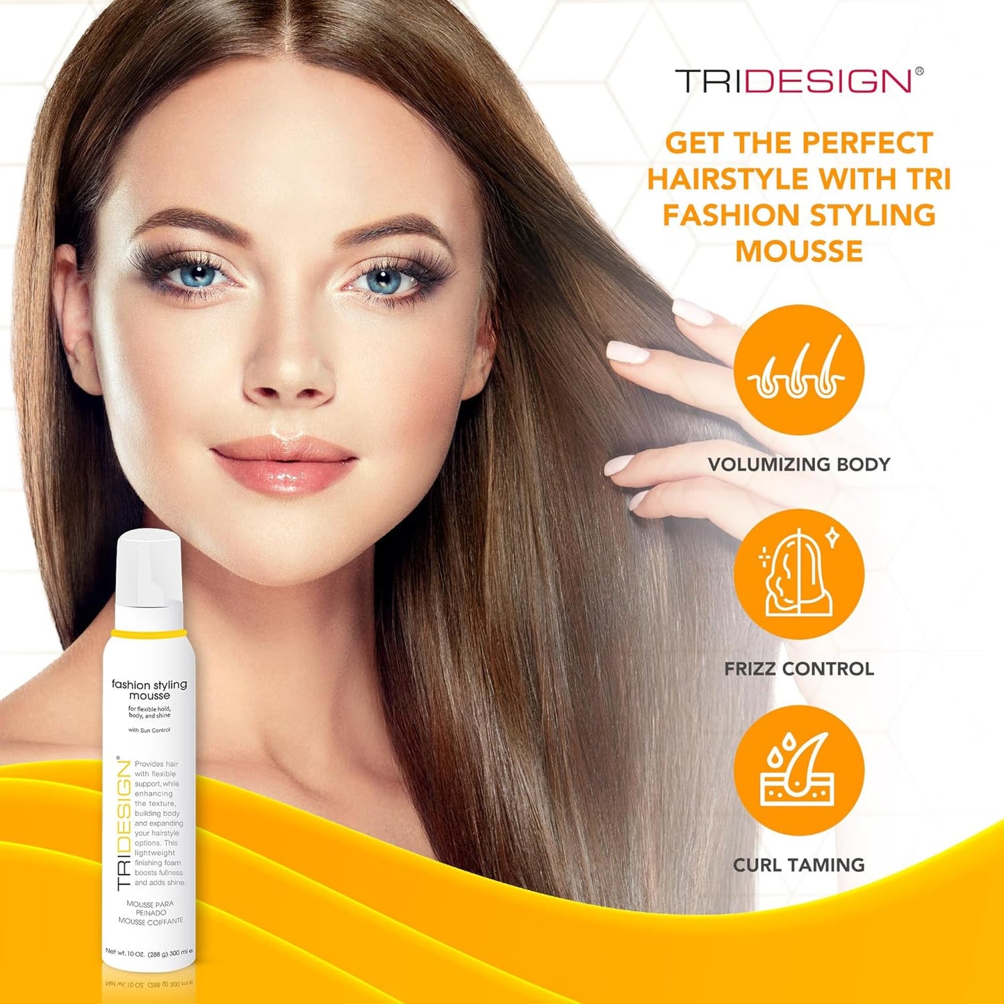 TRI Fashion Styling Mousse - Volumizing Wavy Hair Foam with Frizz Control & Shine | 10 Ounce