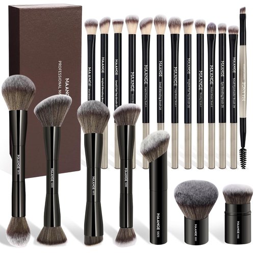 MAANGE 20 Pcs Makeup Brushes Set - Double-End Multi-Functional Blending Tools in Gift Box | Black