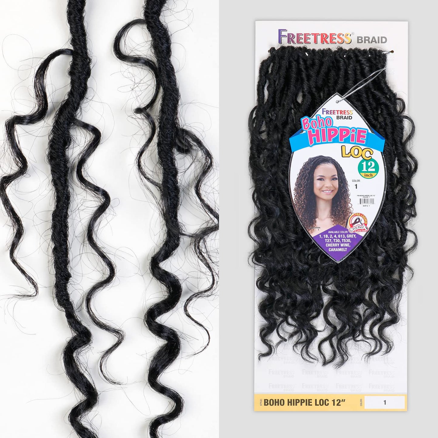 Freetress Synthetic Crochet Braid - BOHO HIPPIE LOC 12 Inch (1B Off Black)