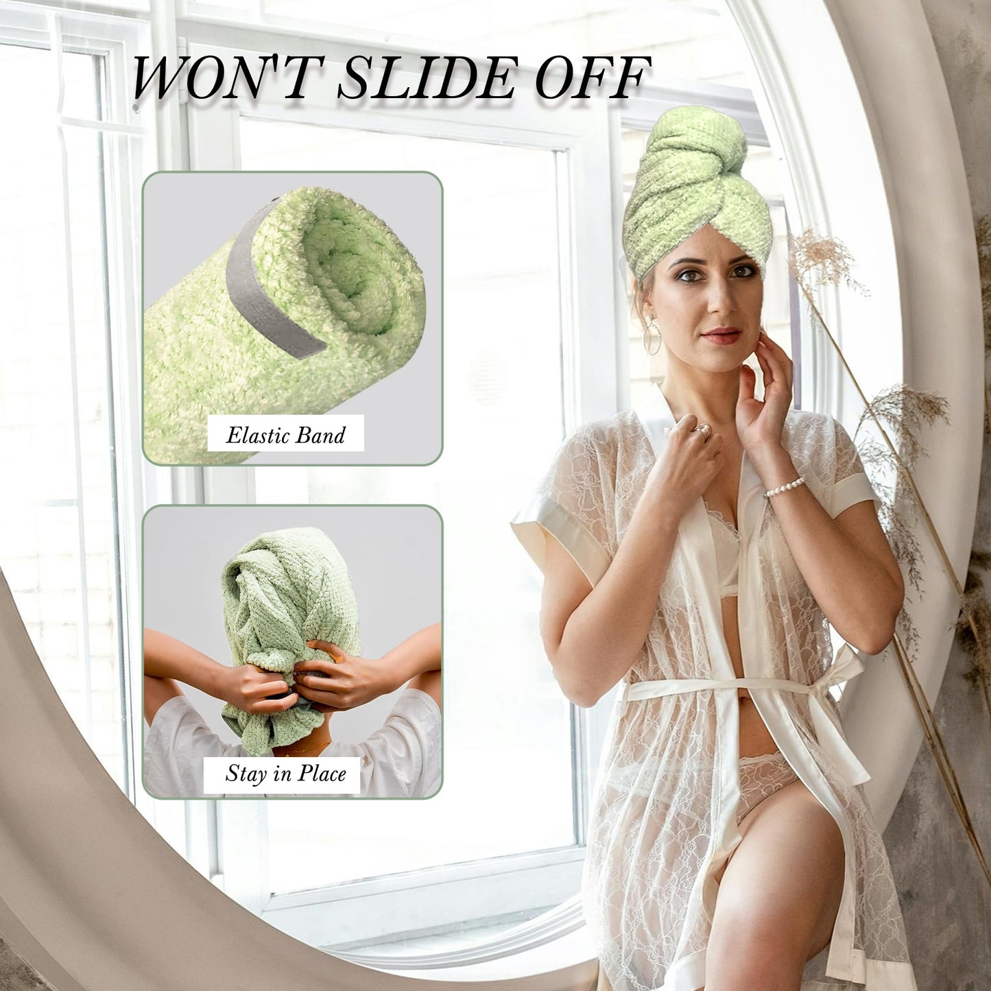 Chloven Large Microfiber Hair Towel Wrap for Women - Ultra Absorbent & Anti-Frizz Hair Drying Towel - Quick-Dry Hair Turbans Wrap Towels for Women Curly Hair - Multipurpose Bath Towel Alternative