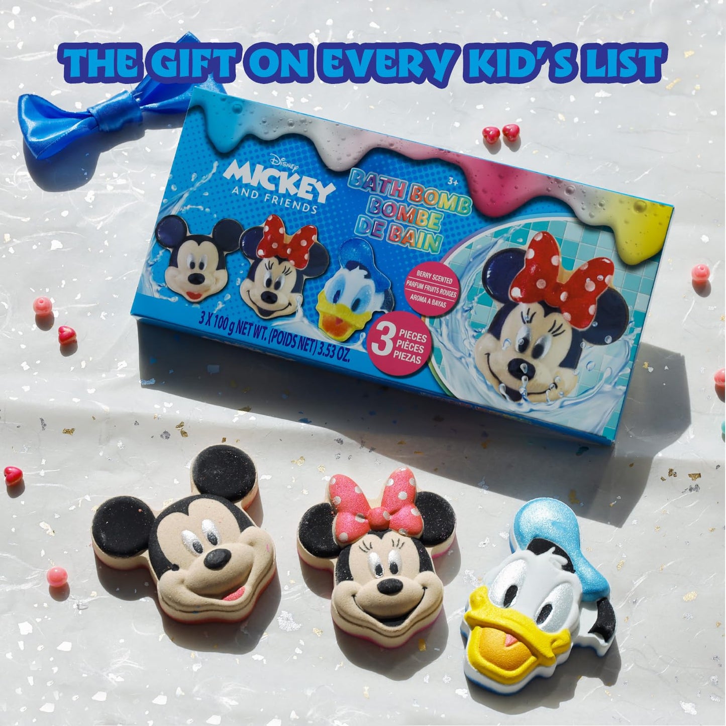 Mickey Minnie and Donald Duck Bath Bombs for Kids, Fun Bright Rainbow Colors, Berry Scented for Kids, Ages 3+, by Townley Girl