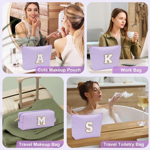 YOOLIFE Graduation Gifts for Kids Teen Girls Women | Initial Makeup Bag | Cosmetic Bag Travel Bags | 11 12 13 14 15 16 Years Old Girl Gift Teacher Gift Teen Girl Gifts Trendy Stuff Purple A