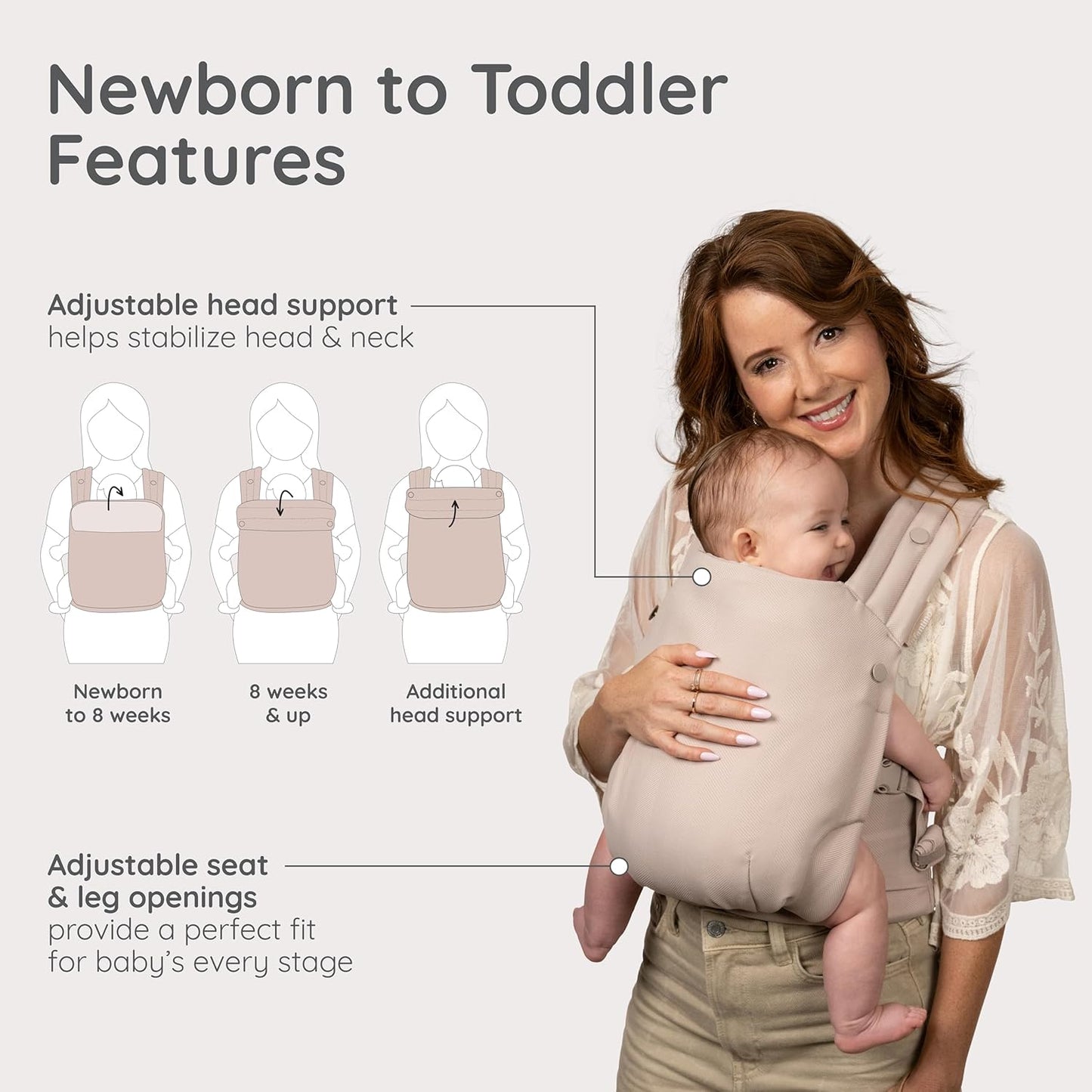 Infantino Honey Blossom Baby Carrier - Ergonomic Infant to Toddler Support, Adjustable Seat, 7-40 lbs | Toasted Almond