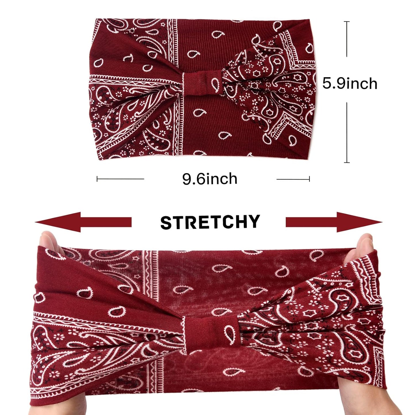 Yeshan Women's Wide Boho Knotted Non-Slip Turban Headwraps - Stretchy Bandeau Hair Bands for Sports, Yoga, Workouts, Pack of 8