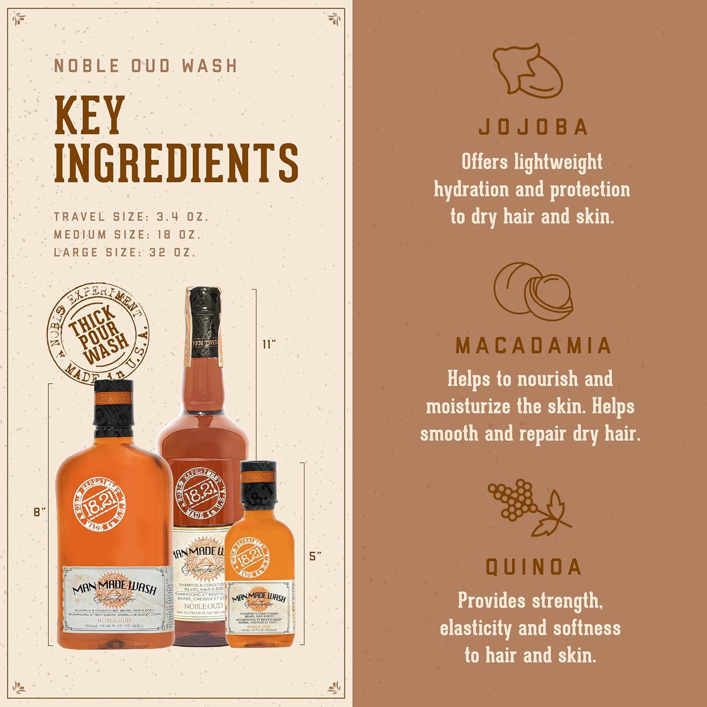 18.21 Man Made Original Absolute Mahogany 3-in-1 Body Wash | Shampoo & Conditioner for All Hair Types - 32oz