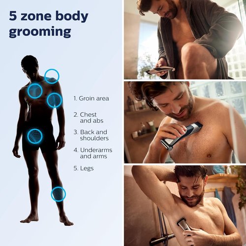 Philips Bodygroom 7000 Series - Showerproof Men's Body Trimmer with Adjustable Comb | 80 Min Runtime
