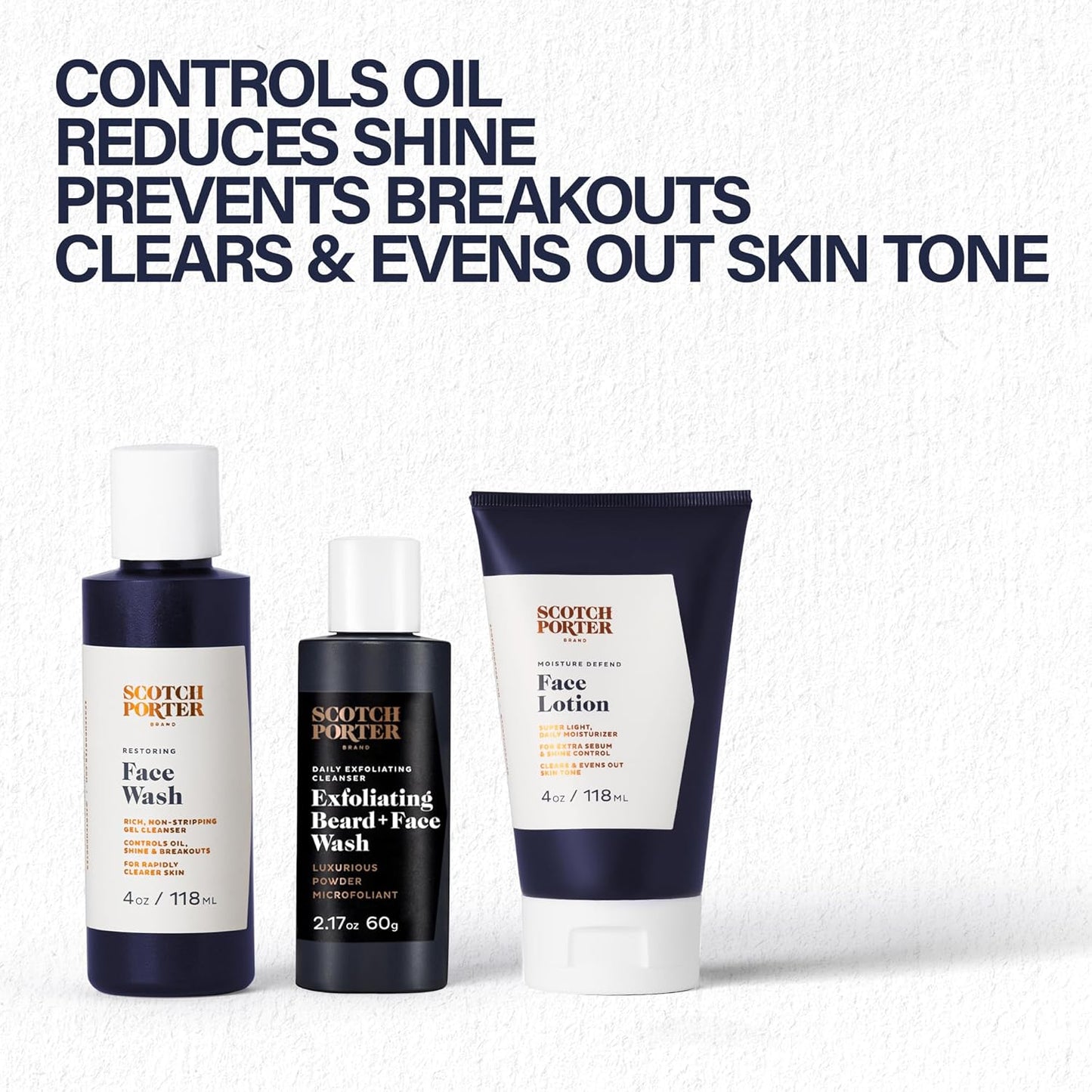 Scotch Porter Men's Face Care Collection - Exfoliate, Cleanse, Moisturize & Defend Skin | Includes Wash & Lotion