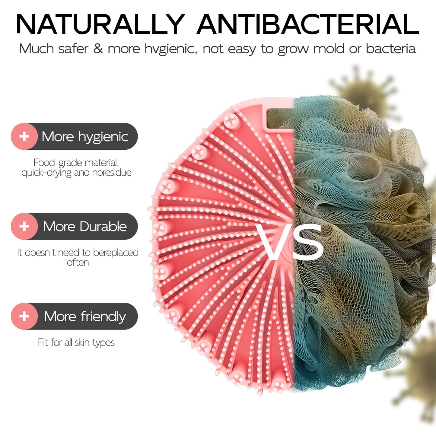 Silicone Body Scrubber 2 Counts, Exfoliating Body Wash Scrubbers Exfoliator, Shower Body Brush for Effective Showering Exfoliation and Gentle Massage (Black+Pink)