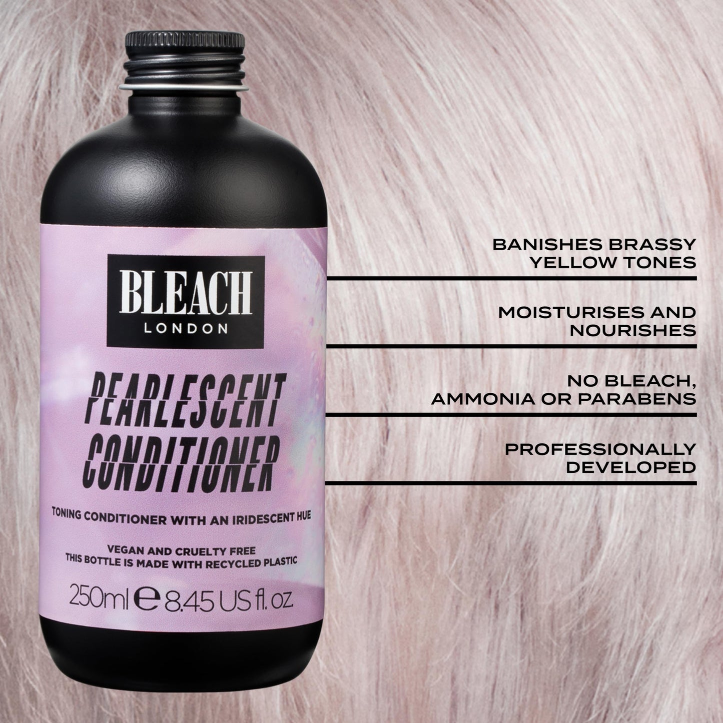 Bleach London Pearlescent Conditioner - Vegan & PETA-Approved - Iridescent Purple Toning Formula, for Blonde Hair, Fights Brassiness, Achieve a bright Blonde Tone - Paraben Free - (250 ml)