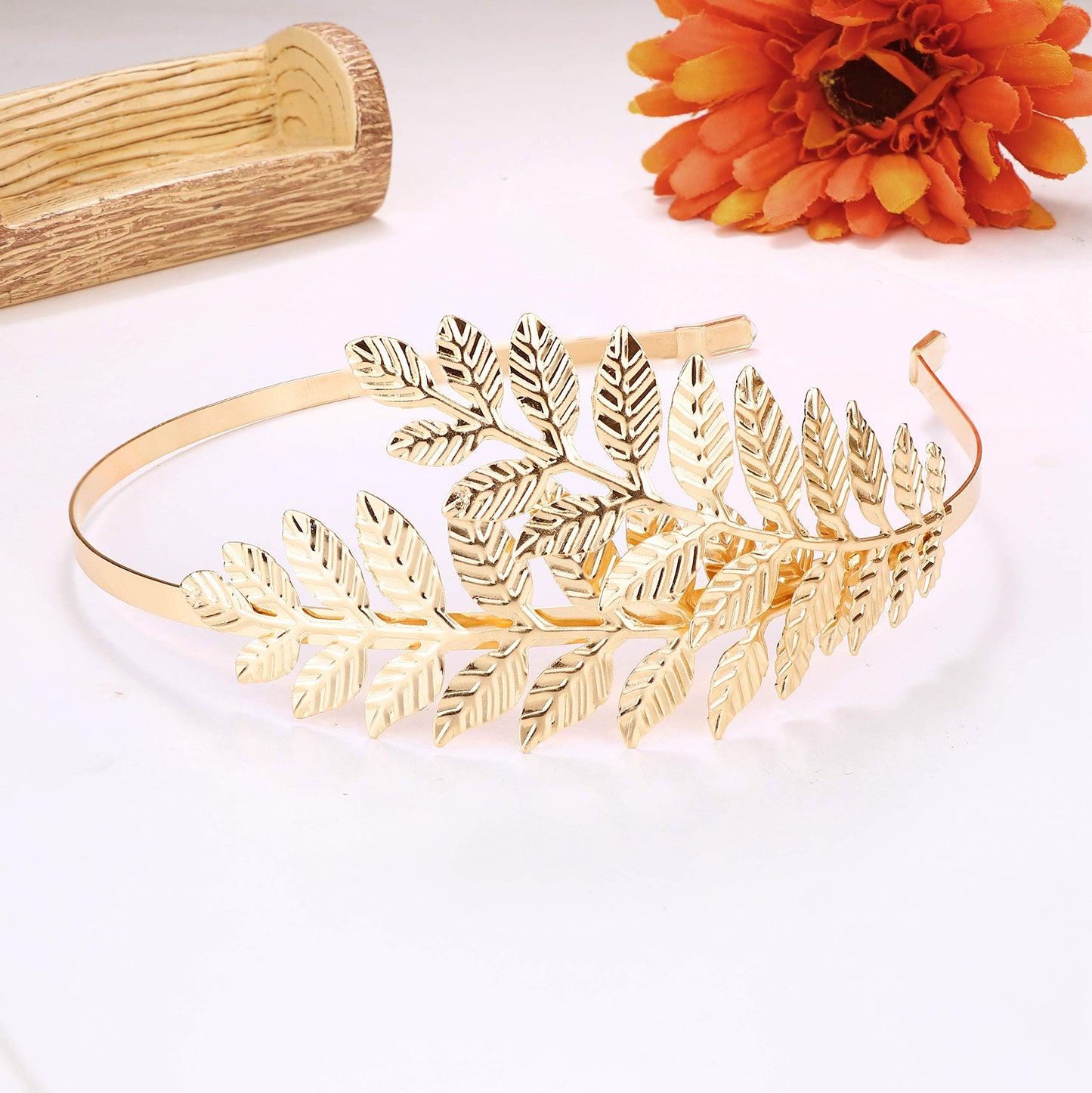 FUNRUN JEWELRY 4PCS Greek Godess Headband Costumes for Women Laurel Bracelet Armband Gold Leaf Headband Crown Armlet Upper Arm Band Bracelet Adjustable for Wedding Party