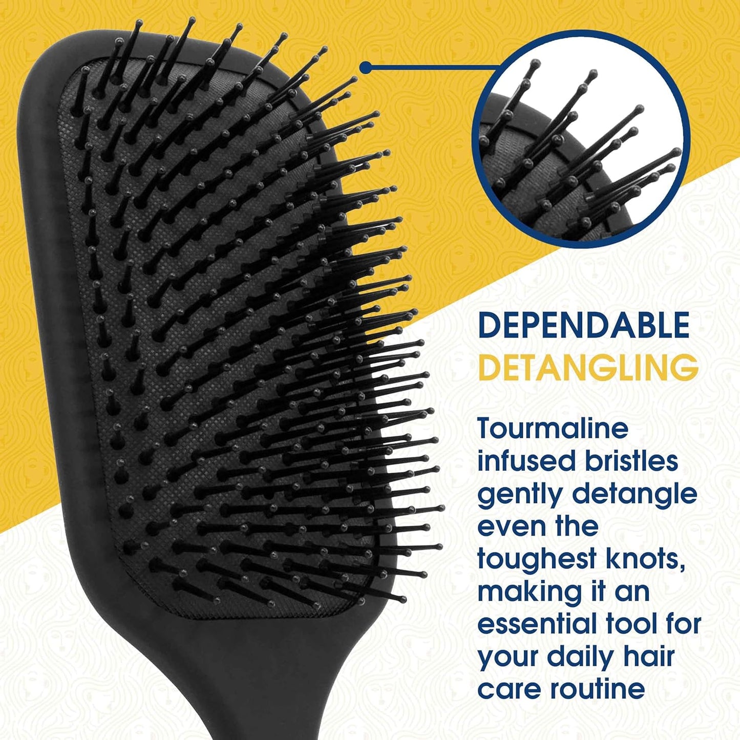 Giorgio Detangling Paddle Brush - Large Anti-Static Hair Care Tool with Tourmaline Bristles - Black