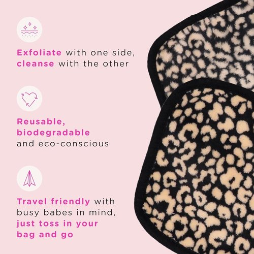 ERASE YOUR FACE Reusable Makeup Remover Cloths - Water Activated Microfiber Towels for Sensitive Skin - Black & Animal Print (2 Count)