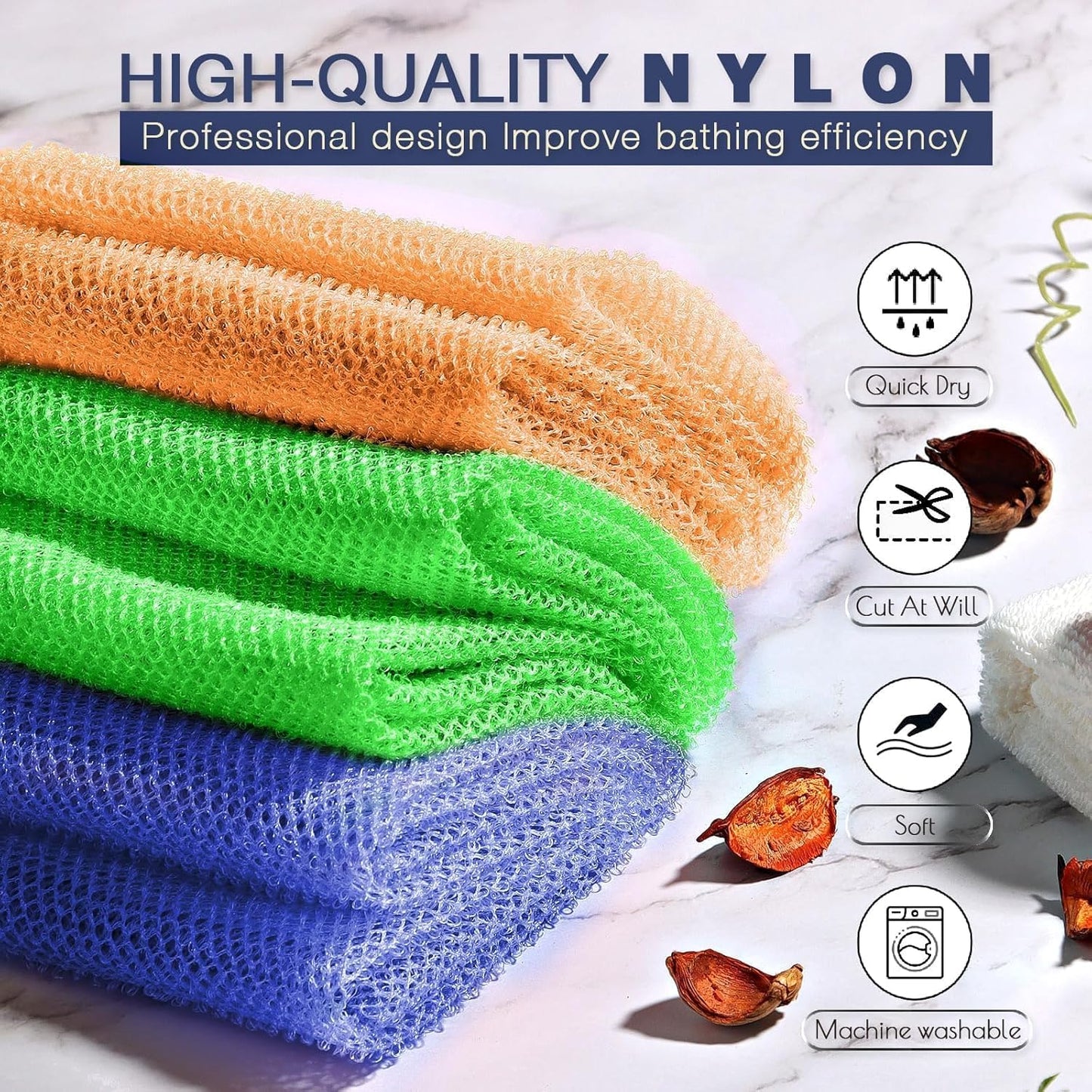 UJFQBH African Bath Sponge Set - Exfoliating Shower Scrubber for Smooth Skin | 3 Pieces in Orange, Blue, Green