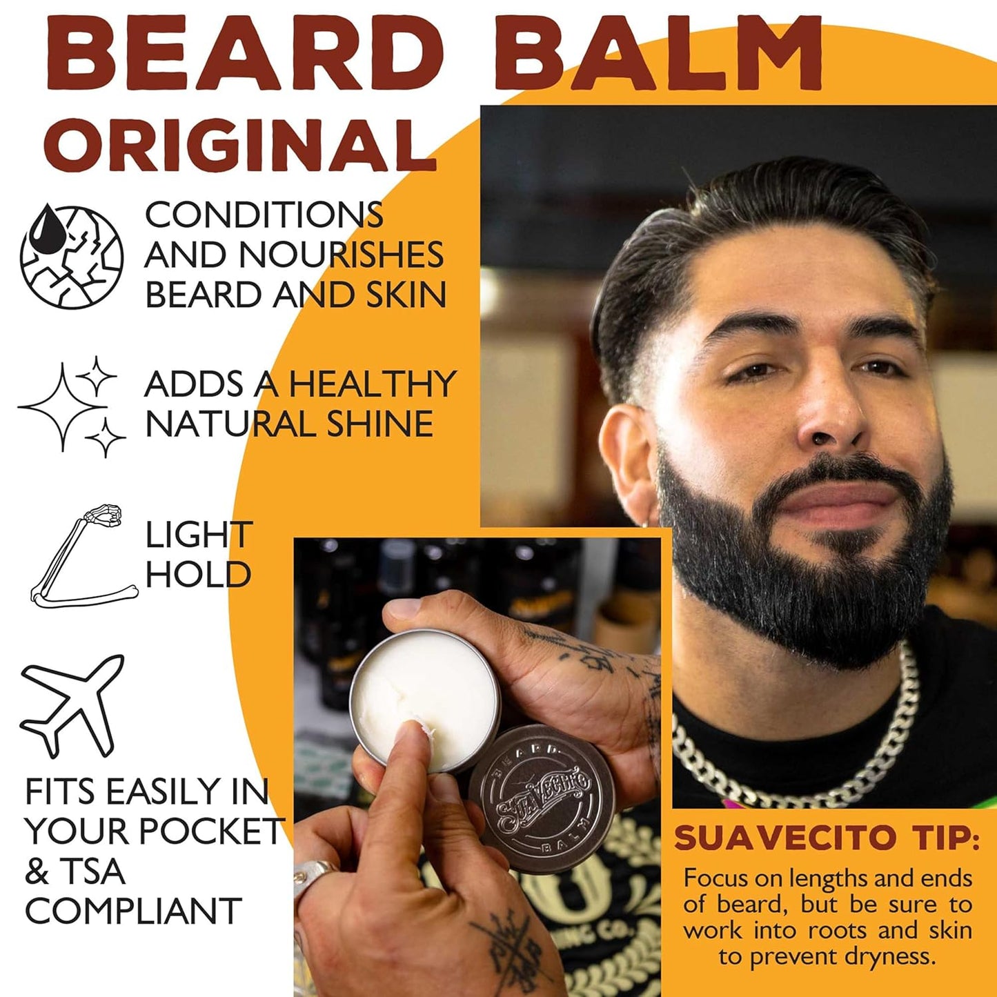 Suavecito Beard Balm | Original Scent 1.5 oz - Nourishes & Conditions Hair and Skin, Eliminates Dryness