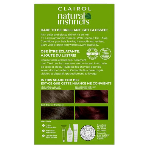 Clairol Natural Instincts Demi-Permanent Hair Dye - Dark Burgundy 4RV | Vibrant Color, Pack of 1