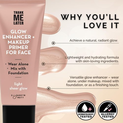 Elizabeth Mott Glow Enhancer & Primer - Illuminating Makeup Base for Radiant Skin | Lightweight, Vegan, 30g