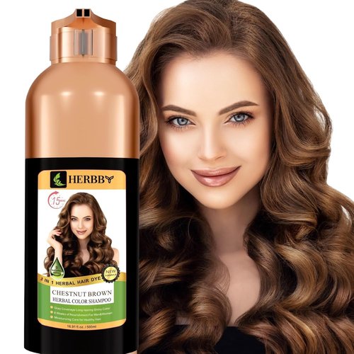 HERBBY Gray Hair Coverage Shampoo & Conditioner - Transform Color with 9 Herbal Extracts | 500 ml Chestnut Brown