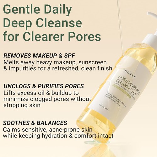 CELDYQUE Pore Purifying Cleansing Oil - Gentle Korean Face Wash with Centella & Tea Tree for Acne-Prone Skin, 6.76 fl oz