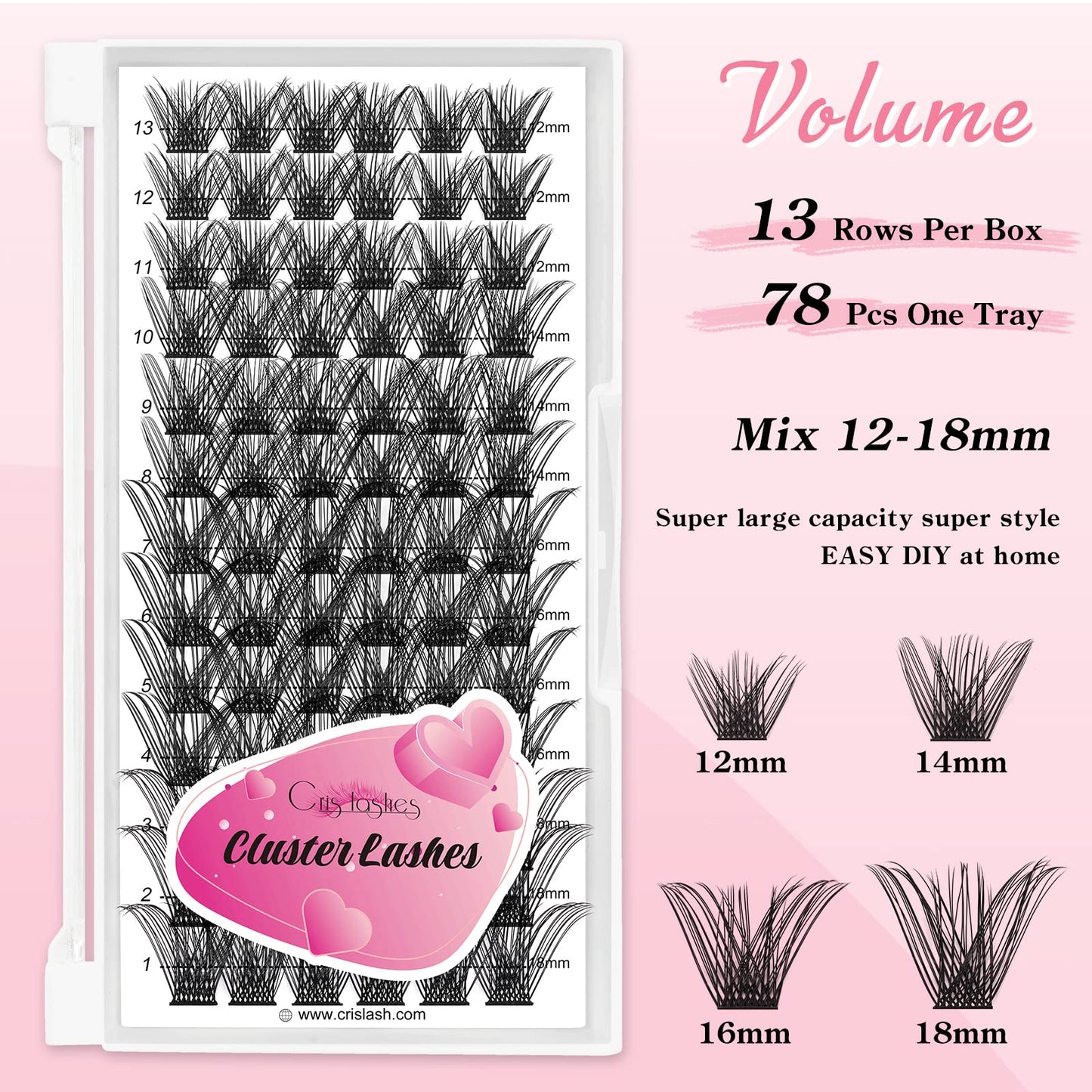 Lash Clusters 78pcs Individual Cluster Lashes Crislashes 12-18mm D Curl Mixed Eyelash Clusters Fluffy Cluster Eyelashes Wispy Volume DIY Eyelash Extension Clusters at home(H-D Curl-Mix12-18mm)