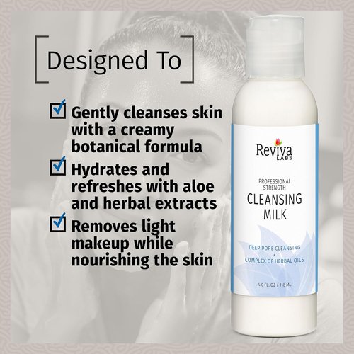 Reviva Labs Cleansing Milk - Gentle Facial Cleanser with Aloe & Botanical Oils - Hydrating Vegan Face Wash for Sensitive Skin - 4 fl oz