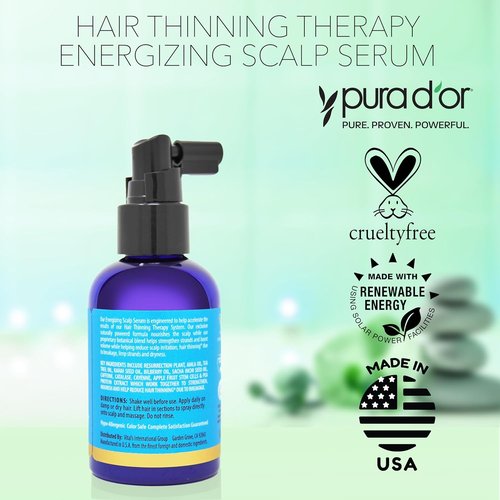 PURA D'OR Hair Thinning Therapy Serum - Energizing Scalp Treatment with Biotin & Copper Tripeptide | 4oz, All Hair Types