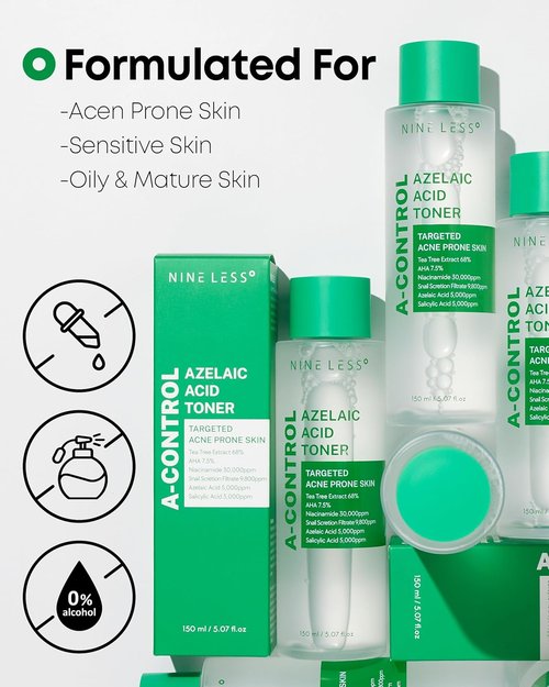 Nineless A-Control Azelaic Acid Toner - Pore Refining & Soothing for Acne-Prone Skin | 5.07 fl. oz