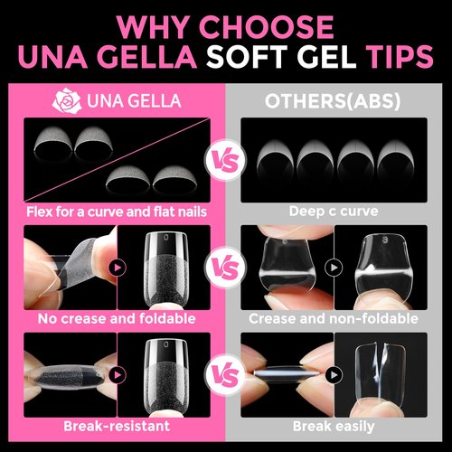 UNA GELLA Short Square Gel Nail Tips 216pcs Short Square Press on Nails Pre-Shape Fake Nails for Full Cover Acrylic Nails False Nails for Nail Extension Home DIY Nail Salon 12 Sizes Gelly Tips
