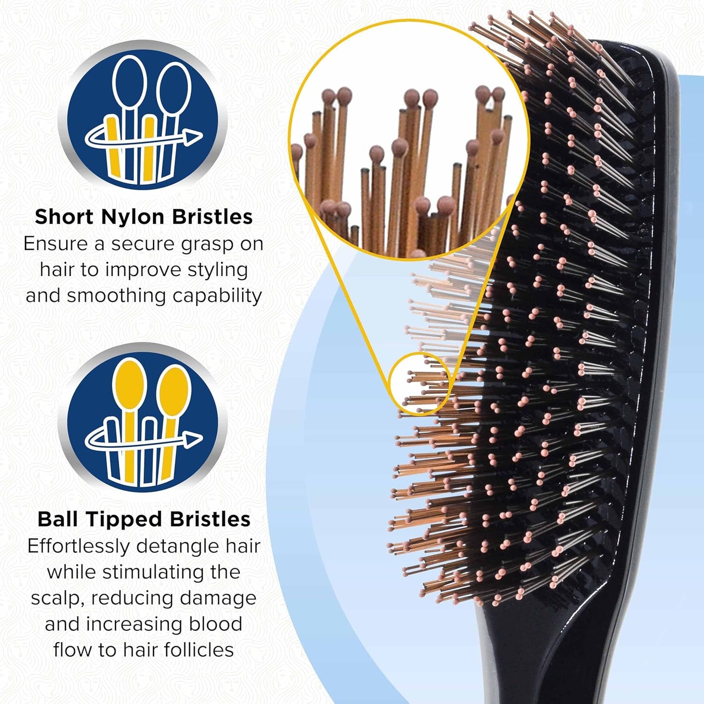 Giorgio Gentle Black Hair Brush - 7.75 Inch Detangler for Men, Women & Kids | Soft Bristles for Sensitive Scalp