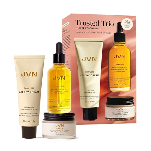JVN Travel Essentials Hair Care Set - Air Dry Cream, Recovery Serum & Scalp Oil | Silicone-Free, Pack of 3
