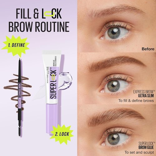 Maybelline Super Lock Brow Glue - Lightweight Eyebrow Gel for 24HR Hold, Clear, 1 Count