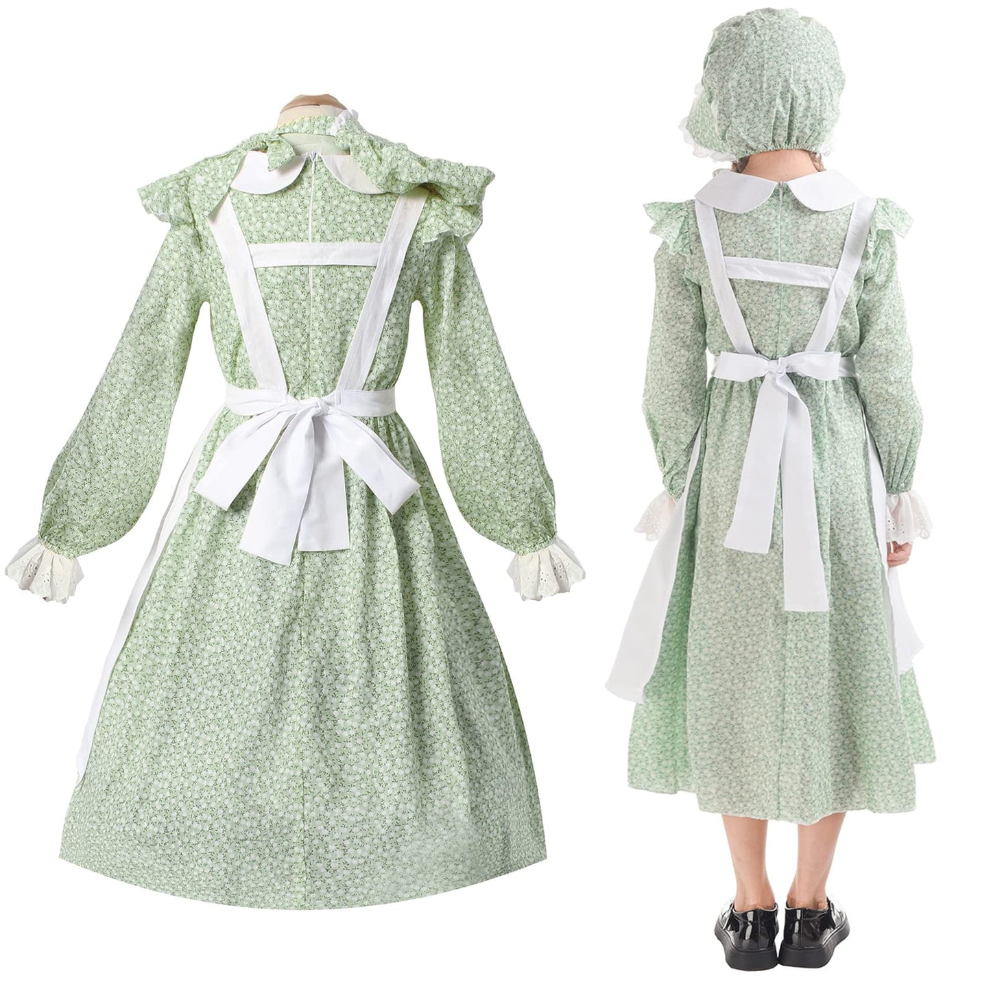 NSPSTT Colonial Costume Girls Pioneer Dress for Girls Pilgrim Costume Kids 1800s Dress Age Over 4 Years Old