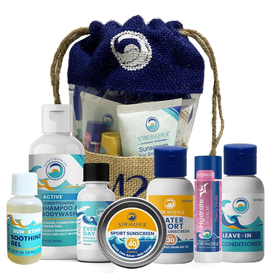 Stream2Sea Natural Hair & Skin Care Gift Set - Travel Kit with Shampoo, Conditioner & Sunscreen