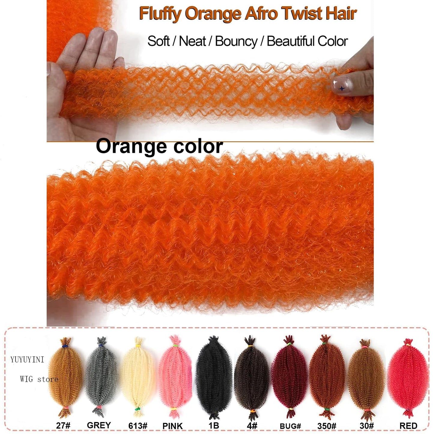 Marley Twist Braiding Hair Orange Springy Afro Twist Hair 16 Inch 3 Packs Pre Fluffed Spring Twist Hair Pre Stretched Wrapping Hair for Soft Locs Hair Extensions for Girl Women