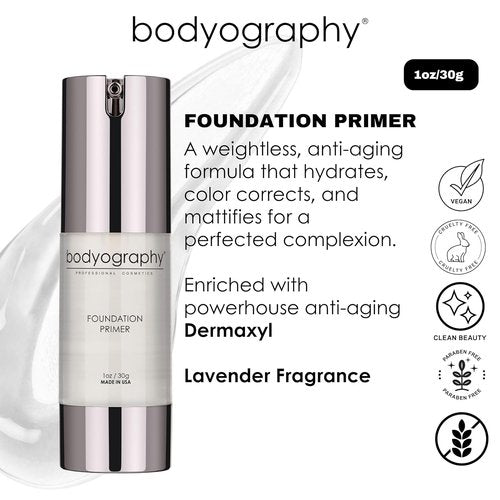 BODYOGRAPHY Foundation Primer - Flawless Anti-Aging Makeup with Vitamin E & Jojoba Oil | 1 oz.