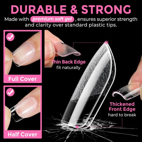UNA GELLA Extra Short Square Nail Tips XS 216pcs Pre-Shape Extra Short Square Press on Nails Gel Tips Full Cover Acrylic Nails False Nails for DIY Salon 12 Sizes