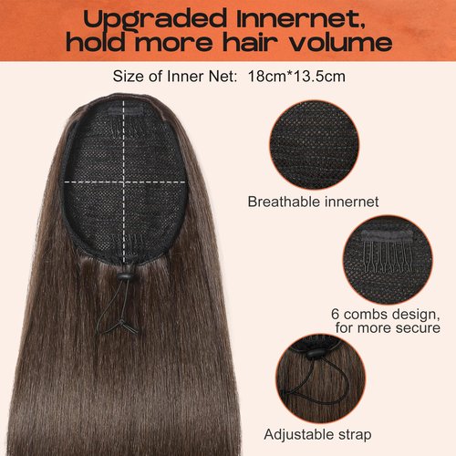 SEIKEA 36" Long Straight Drawstring Ponytail Extension, Multi Layered Light Soft Tangle-Resistant Silk Touch Clip in Hair Extensions Ponytail Natural Synthetic Hairpiece Burgundy