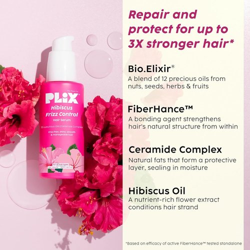 PLIX - Hibiscus Frizz Control Hair Serum | Smooths & Protects Dry, Frizzy Hair with 13 Nourishing Oils | 50ml