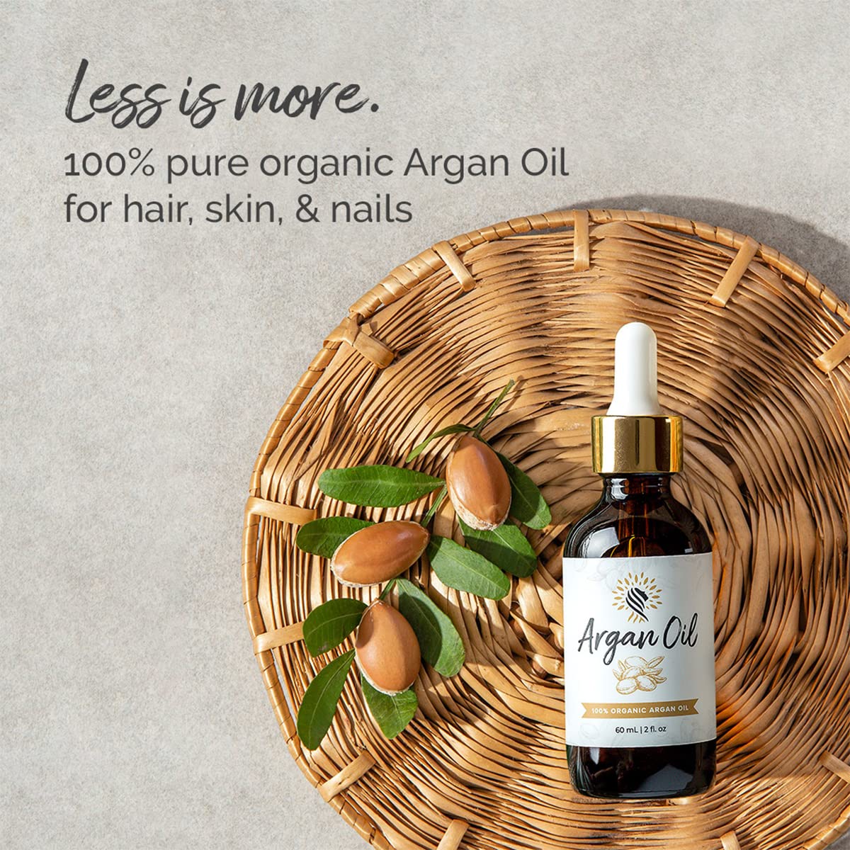 Argan Cosmetics 100% Pure Organic Moroccan Argan Oil - Cold Pressed, Unscented Moisturizer for Hair, Skin & Nails - 2 Fl Oz