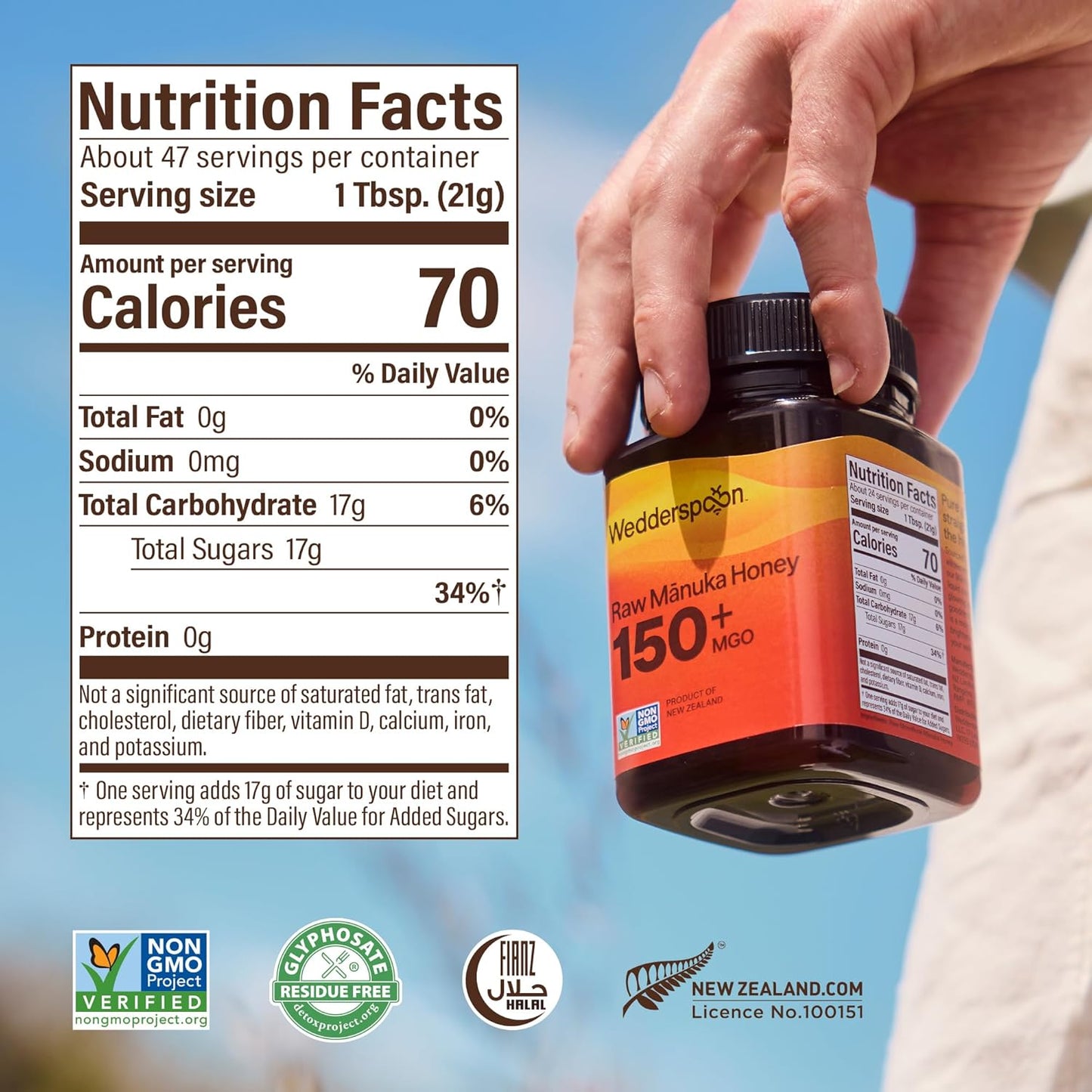 Wedderspoon Raw Manuka Honey 150+ MGO - Unpasteurized Superfood in BPA-Free 35.2 Oz Jar