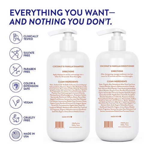 Routine Wellness Shampoo and Conditioner Set and Scalp Serum for Thinning Hair - DHT Blocker Women & Men - Color Safe Shampoo for Hair Loss & Healthier Hair - Coconut Vanilla Set