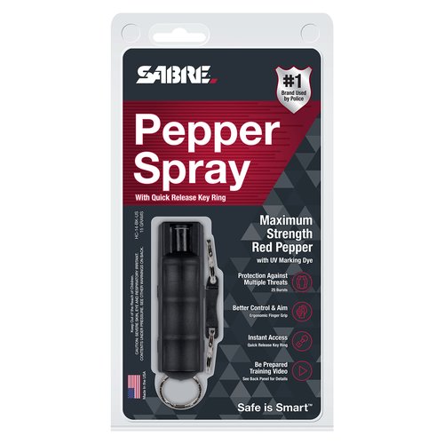 SABRE Pepper Spray - Quick Release Keychain for Easy Carry & Fast Access, Max Police Strength Self Defense OC Spray With UV Dye, 10 Sec. Spray Time, Finger Grip - Faster Aim, 0.54 fl oz, Secure Safety