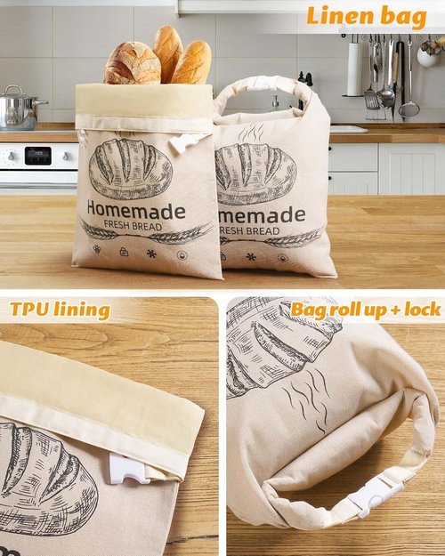1 Pack Beeswax Bread Bags for Sourdough,Reusable Organic Linen Beeswax Bread Bag for Homemade Sourdough 17 x 12.6 Inches Food Storage Cloth Bag – Freezer-Friendly & Freshness Preservation