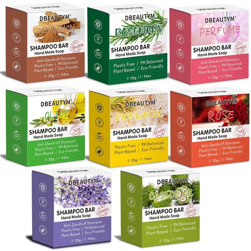 DBEAUTYM 8 Pack Shampoo Bar Gift Set - Natural Solid Soap for Dry Damaged Hair | Plant Essence Oil, Travel Size