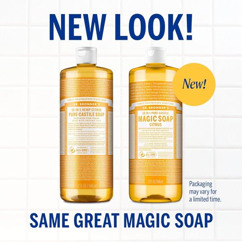 Dr. Bronner's Pure-Castile Liquid Soap - Citrus Scent, 32oz (2-Pack) | 18-in-1 Uses, Vegan & Organic