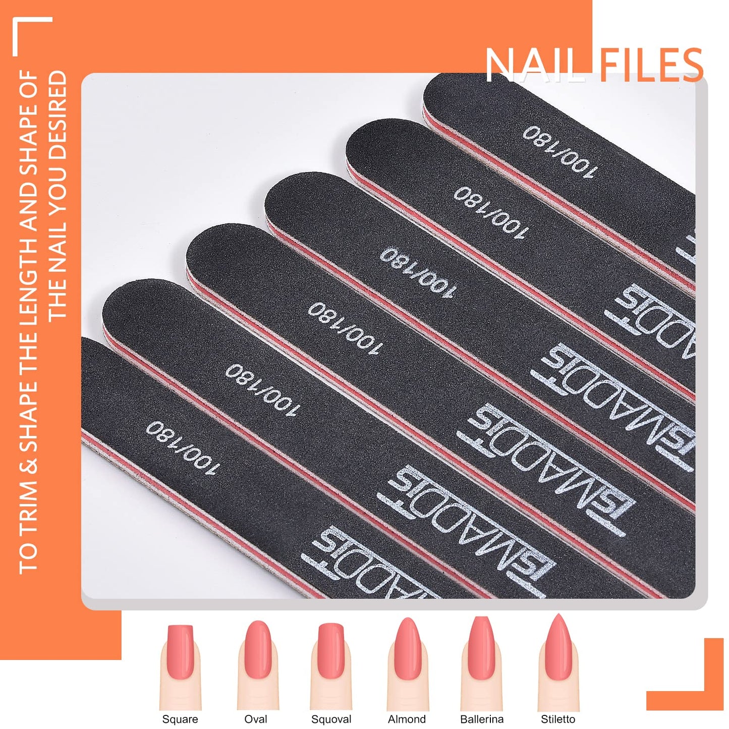 TsMADDTs Nail Files and Buffers - Professional 12-Piece Manicure Kit | 100/180 Grit, Black