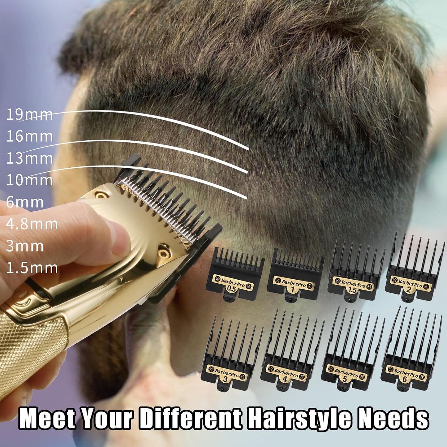 COSYONALL Clipper Replacement Guards - Compatible with BabylissPRO FX870, FX880, FX825, FX673 | 8-Pack, Black, Cutting Lengths 1/16”-3/4”