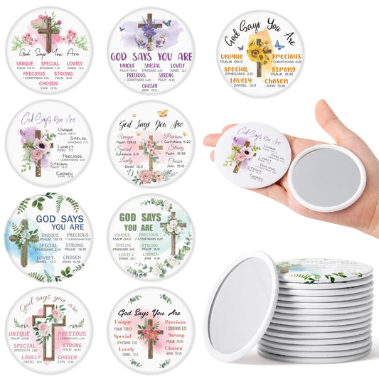 Y1tvei Christian Gifts Compact Mirror - 36Pcs Flower Cross God Say You are Bible Verse Mini Compact Mirrors Inspirational Small Portable Pocket Makeup Mirror for Purse Church Party Favors for Women
