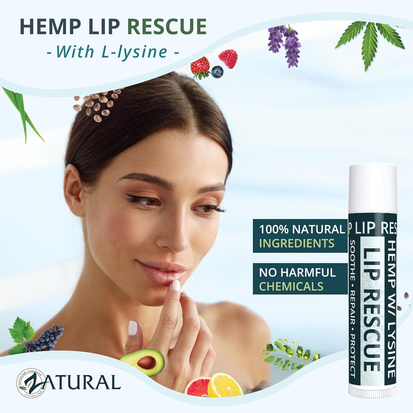Skiennix Hemp Lip Balm - Intense Moisture & Softness with L-Lysine & Seed Oil | 5 Tubes