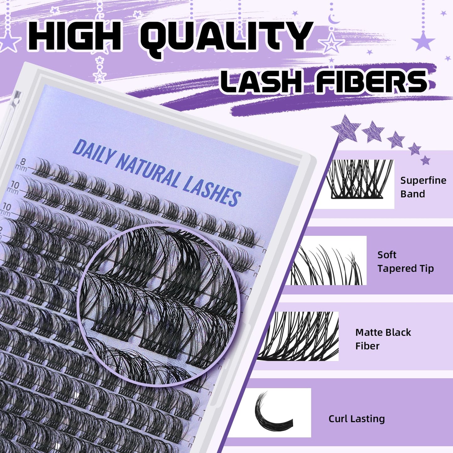 Lash Clusters Natural Cluster Eyelash Extensions 144 PCS Eyelash Clusters D Curl Z01 Individual Lashes for Beginners 8-18mm Cluster Lashes Superfine Band Eyelash Extension（Z01-D-8-18mix）