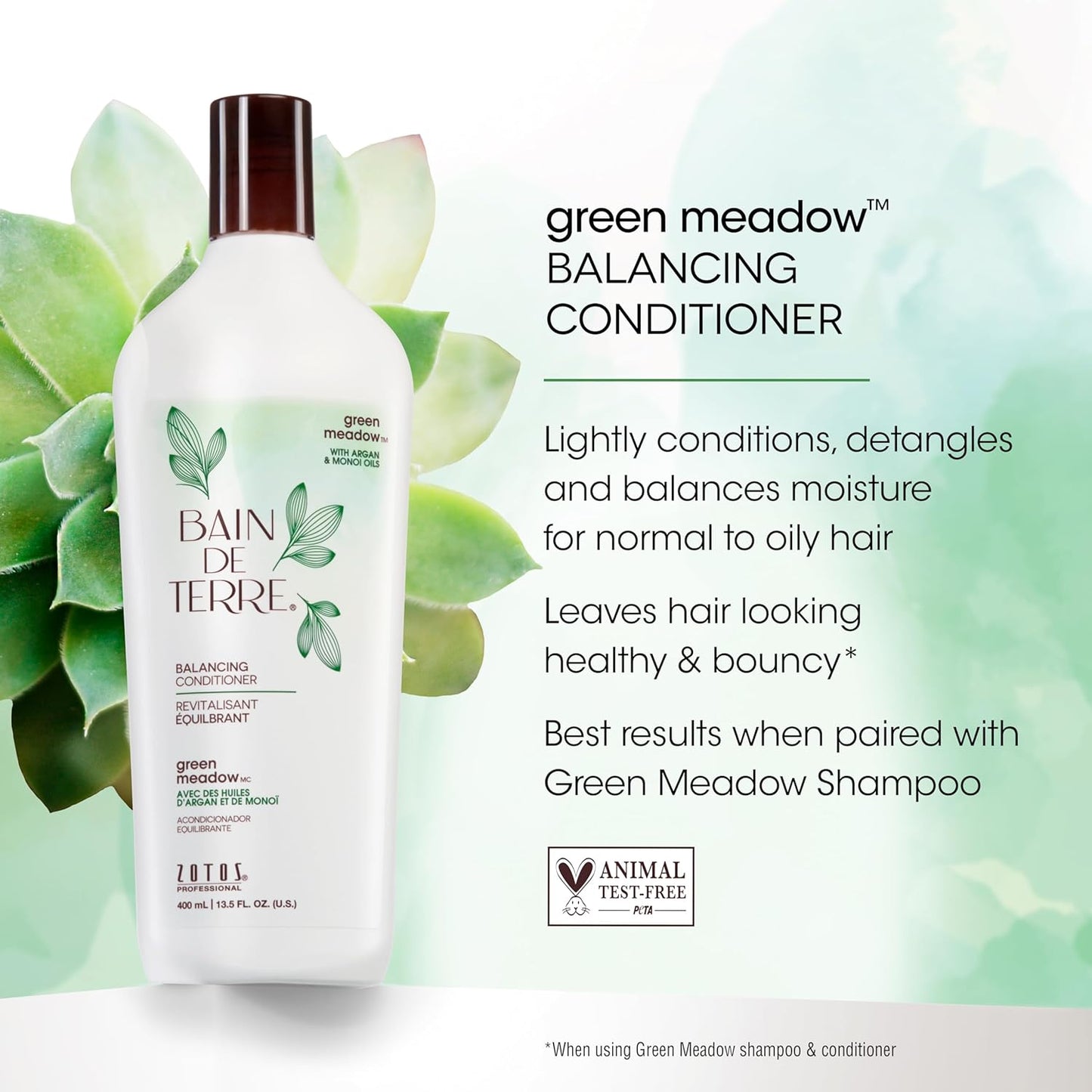 Bain de Terre Balancing Shampoo & Conditioner Set - Green Meadow | Restores Balance for Oily Hair | 33.8 Fl Oz